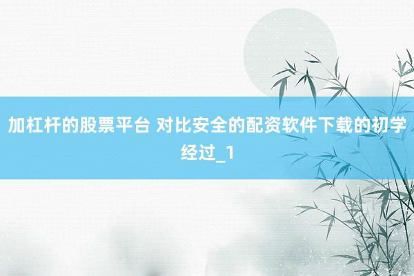 加杠杆的股票平台 对比安全的配资软件下载的初学经过_1